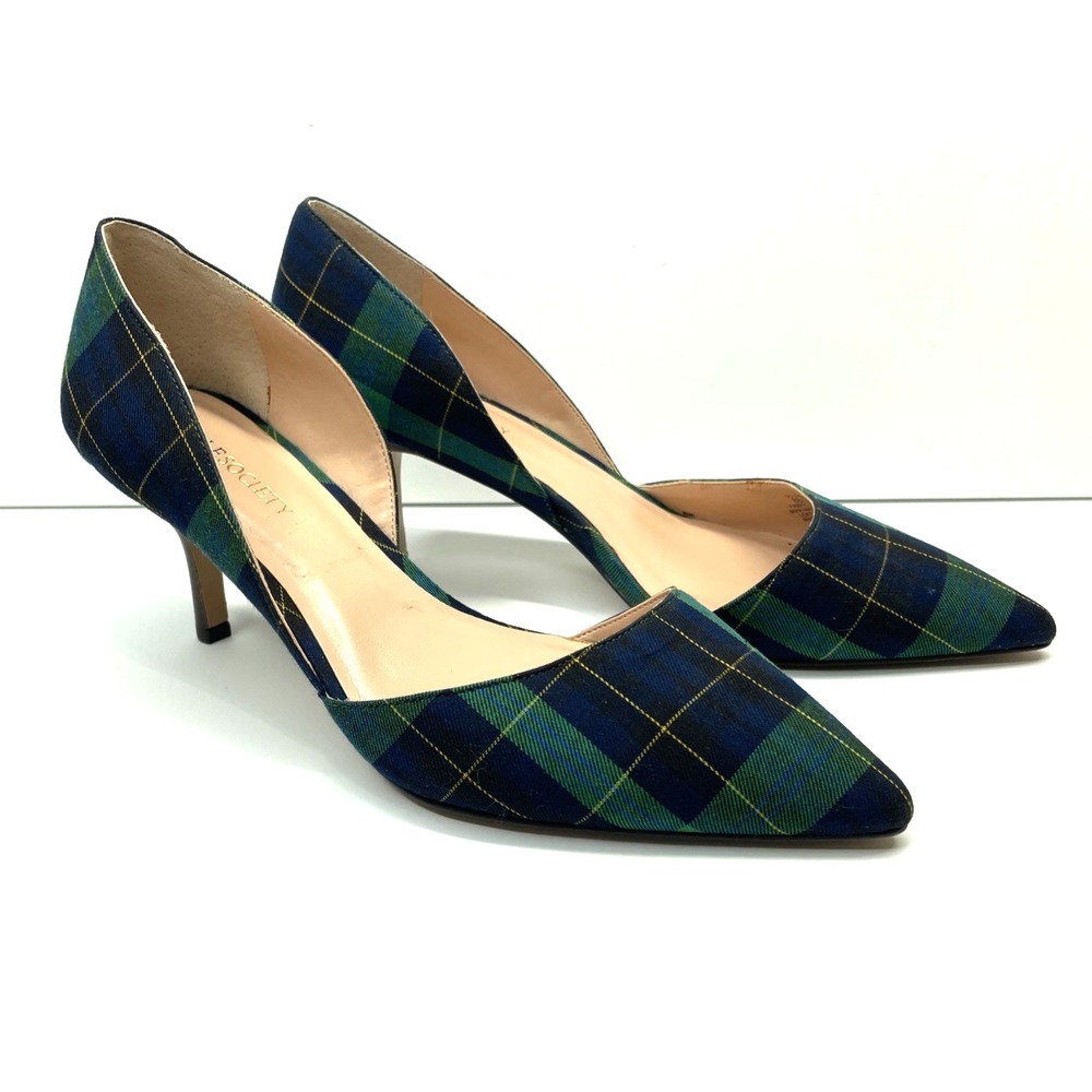 Sole Society Size 8 JENN Navy & Green Plaid High Heel D'Orsay Pumps Shoe NEW